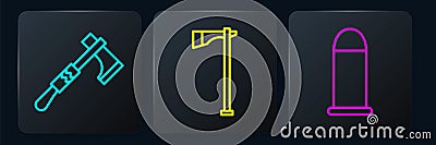 Set line Tomahawk axe, Bullet and Tomahawk axe. Black square button. Vector Vector Illustration