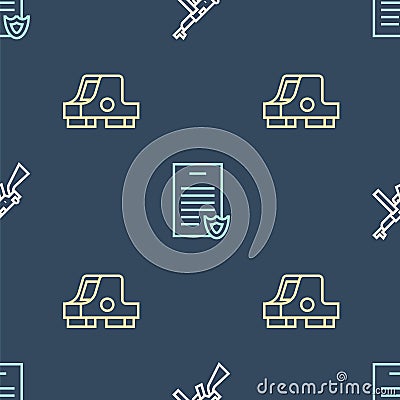 Set line Tommy gun, Collimator sight and Firearms license certificate on seamless pattern. Vector Vector Illustration