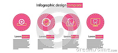 Set line Tooth, Dental clinic location, whitening and Otolaryngological head reflector icon. Vector Stock Photo