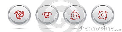 Set line Tornado, Cloud with snow and rain, and . Silver circle button. Vector Stock Photo