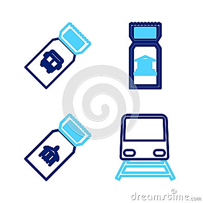 Set line Train, Airline ticket, Museum and Bus icon. Vector Vector Illustration