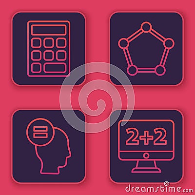 Set line Triangle math, Test or exam sheet, Geometric figure Sphere and Graph, schedule, chart, diagram. Blue square Vector Illustration