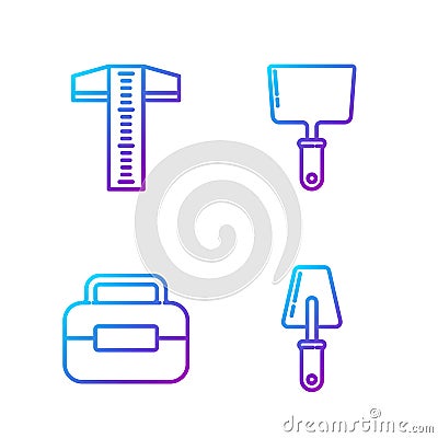 Set line Trowel, Toolbox, T-square line and Putty knife. Gradient color icons. Vector Vector Illustration