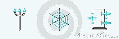 Set line Trunk for magic tricks, Neptune Trident and Spider web icon. Vector Vector Illustration