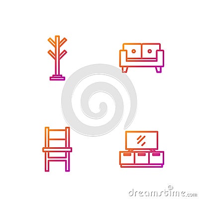 Set line TV table stand, Chair, Coat and Sofa. Gradient color icons. Vector Vector Illustration