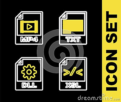 Set line TXT file document, XSL, DLL and MP4 icon. Vector Vector Illustration