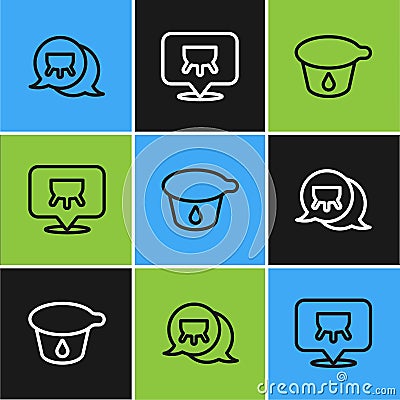 Set line Udder, Yogurt container and icon. Vector Vector Illustration