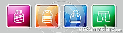 Set line Undershirt, Handbag and Men underpants. Colorful square button. Vector Stock Photo