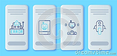 Set line User manual, Disassembled robot, Error in and Robot icon. Vector Stock Photo