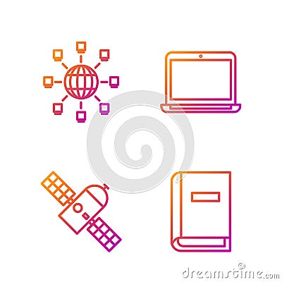 Set line User manual, Satellite, Social network and Laptop. Gradient color icons. Vector Vector Illustration