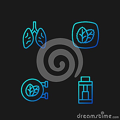 Set line Vape mod device, Tobacco leaf shop, Lungs and . Gradient color icons. Vector Stock Photo