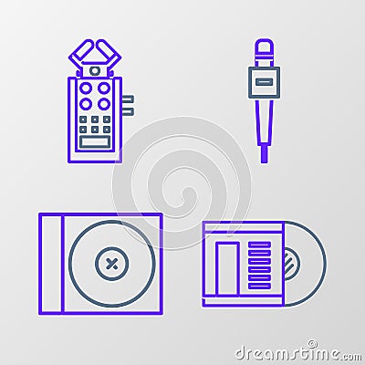 Set line Vinyl disk, CD or DVD, Microphone and icon. Vector Stock Photo