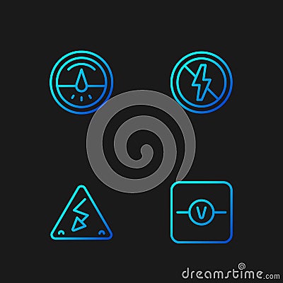 Set line Voltmeter, High voltage, Electric and No lightning. Gradient color icons. Vector Stock Photo