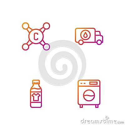 Set line Washer, Bottle for cleaning agent, Water tap and Plumber service car. Gradient color icons. Vector Vector Illustration