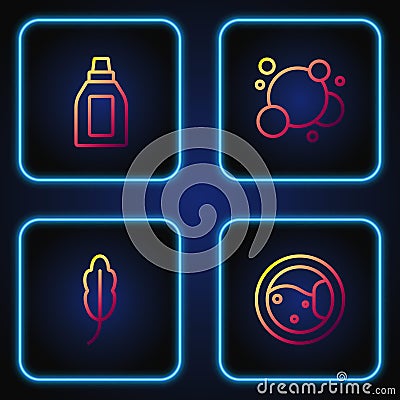 Set line Washer, Feather, Bottle for cleaning agent and Soap water bubbles. Gradient color icons. Vector Vector Illustration