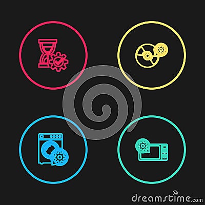 Set line Washer setting, Microwave oven, CD or DVD disk and Hourglass icon. Vector Vector Illustration