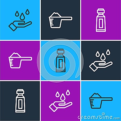 Set line Washing hands with soap, Tube of toothpaste and powder icon. Vector Vector Illustration