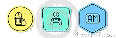 Set line Waste of time, Gamepad and Morning. Colored shapes. Vector Vector Illustration