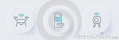 Set line Web camera, Digital door lock and Smart drone system icon. Vector Vector Illustration
