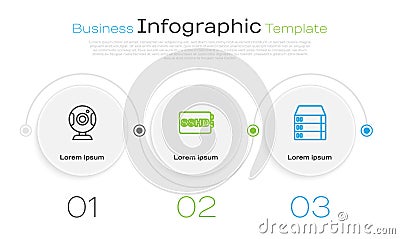 Set line Web camera, SSHD card and Server, Data, Hosting. Business infographic template. Vector Vector Illustration