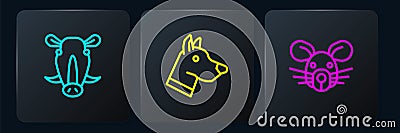 Set line Wild boar head, Rat and Dog. Black square button. Vector Vector Illustration