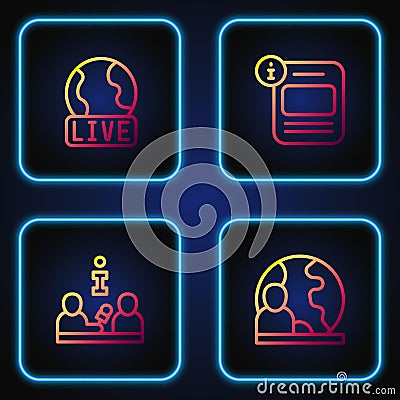 Set line World news, Interview, Live report and Information. Gradient color icons. Vector Vector Illustration