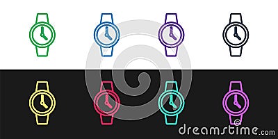 Set line Wrist watch icon isolated on black and white background. Wristwatch icon. Vector Vector Illustration