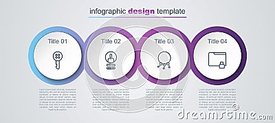 Set line Wrong key, Create account screen, Bunch of keys and Folder and lock. Business infographic template. Vector Vector Illustration