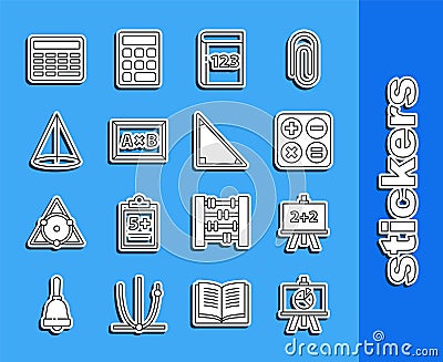 Set line XYZ Coordinate system, Calculator, Square root, Test exam sheet and pen, Calculation, Graph, schedule, chart Vector Illustration