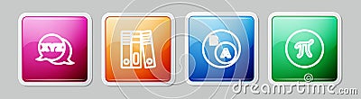 Set line XYZ Coordinate system, Office folders, Subsets, math, is subset of b and Pi symbol. Colorful square button Vector Illustration