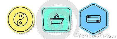 Set line Yin Yang, Aroma candle and Towel stack. Colored shapes. Vector Vector Illustration