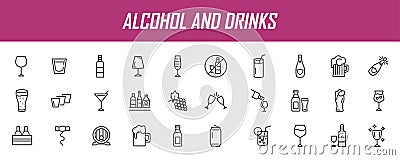 Set of linear alcohol icons. Drink icons in simple design. Vector illustration Vector Illustration