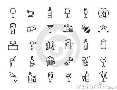 Set of linear alcohol icons. Drink icons in simple design. Vector illustration Vector Illustration