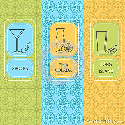 Set linear cocktail card, brochures Vector Illustration