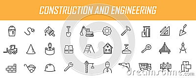 Set of linear construction icons. Engineering icons in simple design. Vector illustration Vector Illustration