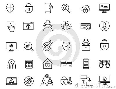 Set of linear criminal icons. Security icons in simple design. Vector illustration Vector Illustration