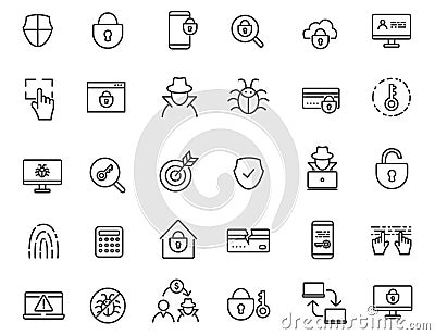 Set of linear criminal icons. Security icons in simple design. Vector illustration Vector Illustration