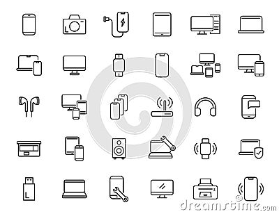 Set of linear electronics icons. Computer technology icons in simple design. Vector illustration Vector Illustration