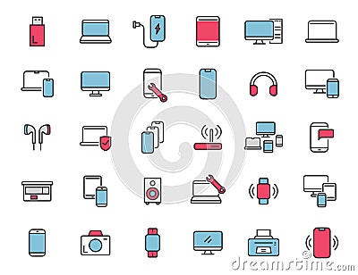 Set of linear electronics icons. Computer technology icons in simple design. Vector illustration Vector Illustration