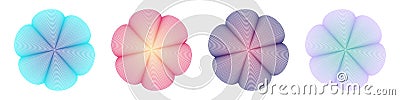 Set linear Flowers with gradient flowers. Design of abstract contour elements. Symmetrical hexfoils Vector Illustration