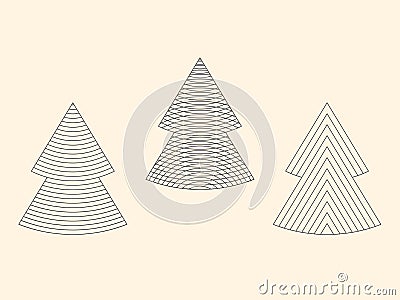 Set of linear graphic stylized Christmas trees Vector Illustration