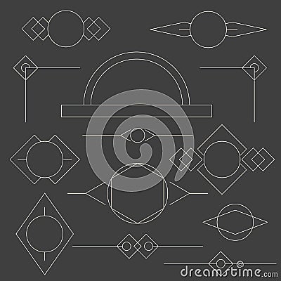 Set of linear graphic stylized frames and borders Vector Illustration