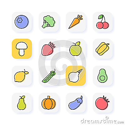A set of linear healthy food icons. Illustration isolated on a white background. Stock Photo