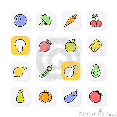 A set of linear healthy food icons. Vector illustration isolated on a white background. Vector Illustration