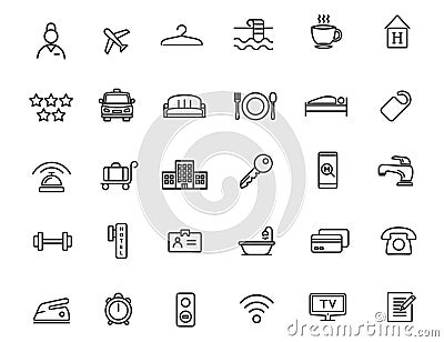 Set of linear hotel icons. Travel icons in simple design. Vector illustration Vector Illustration