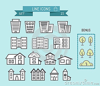 Set of linear house and building icons Stock Photo