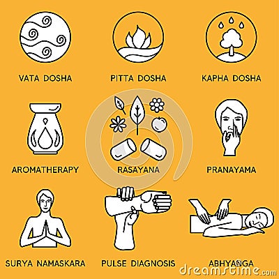 Set linear icons for ayurveda design. Vector Illustration