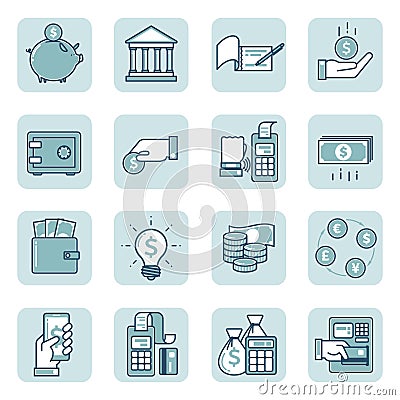 Set of linear icons on Finance and banking Vector Illustration