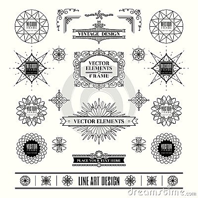 Set of linear line art deco retro vintage design frame Vector Illustration