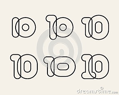 Set of linear numbers 10, vector rounded figures Stock Photo